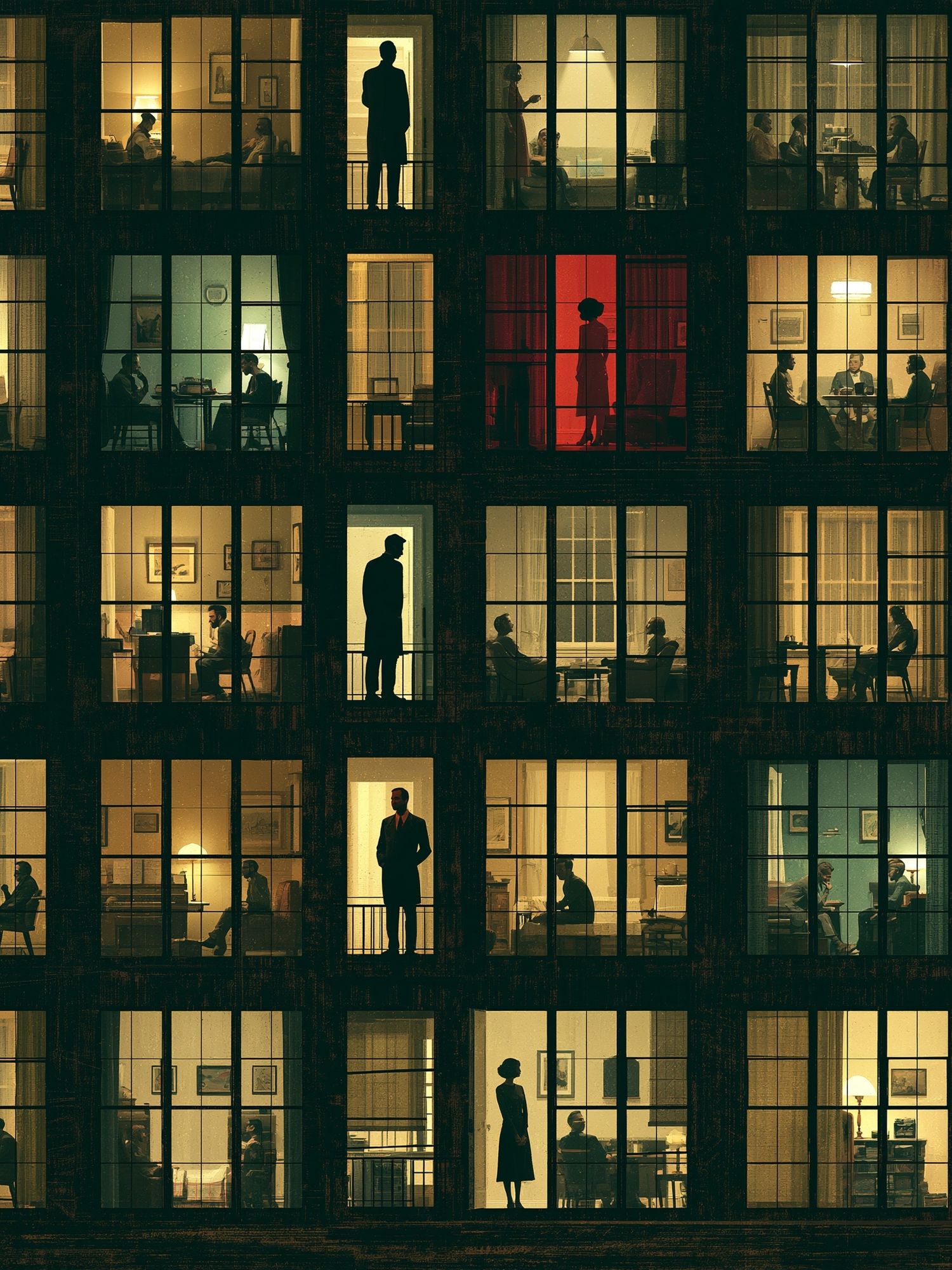 Nocturnal Apartment Windows Photography Poster. poster detail
