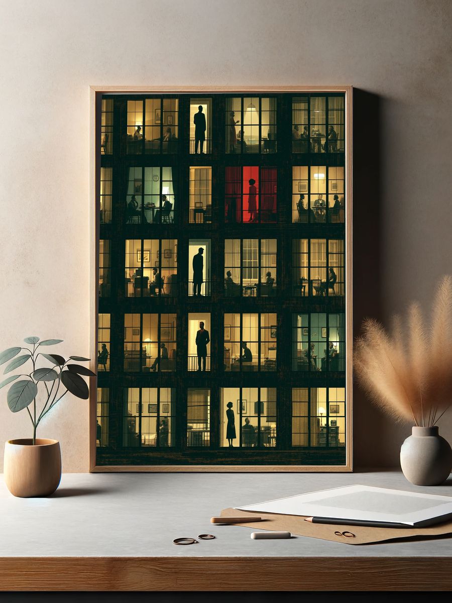 Nocturnal Apartment Windows Photography Poster. — room view 2