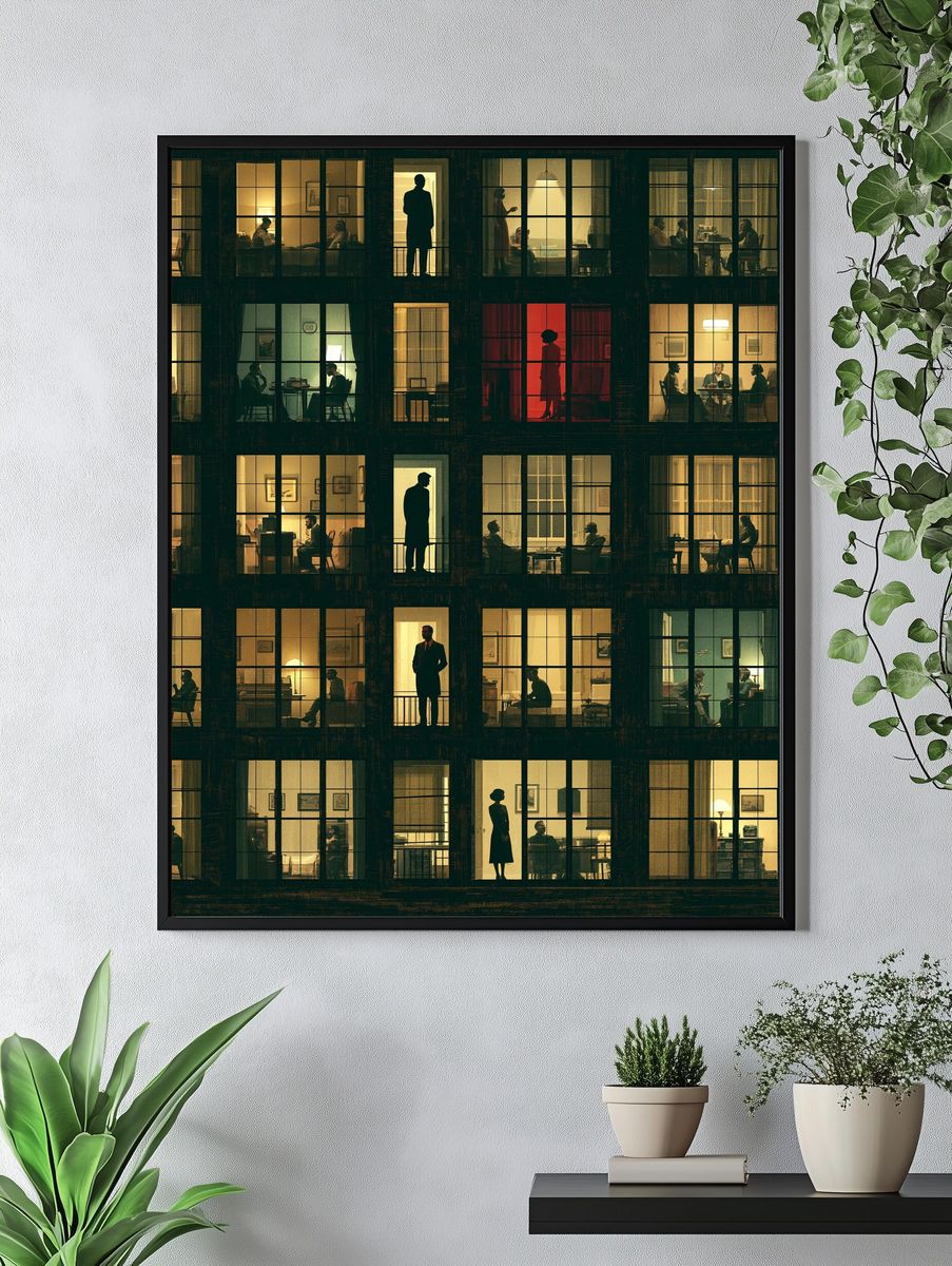 Nocturnal Apartment Windows Photography Poster. — room view 4