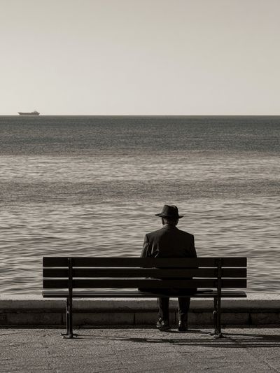 Solitary Seaside Bench Photography Poster.