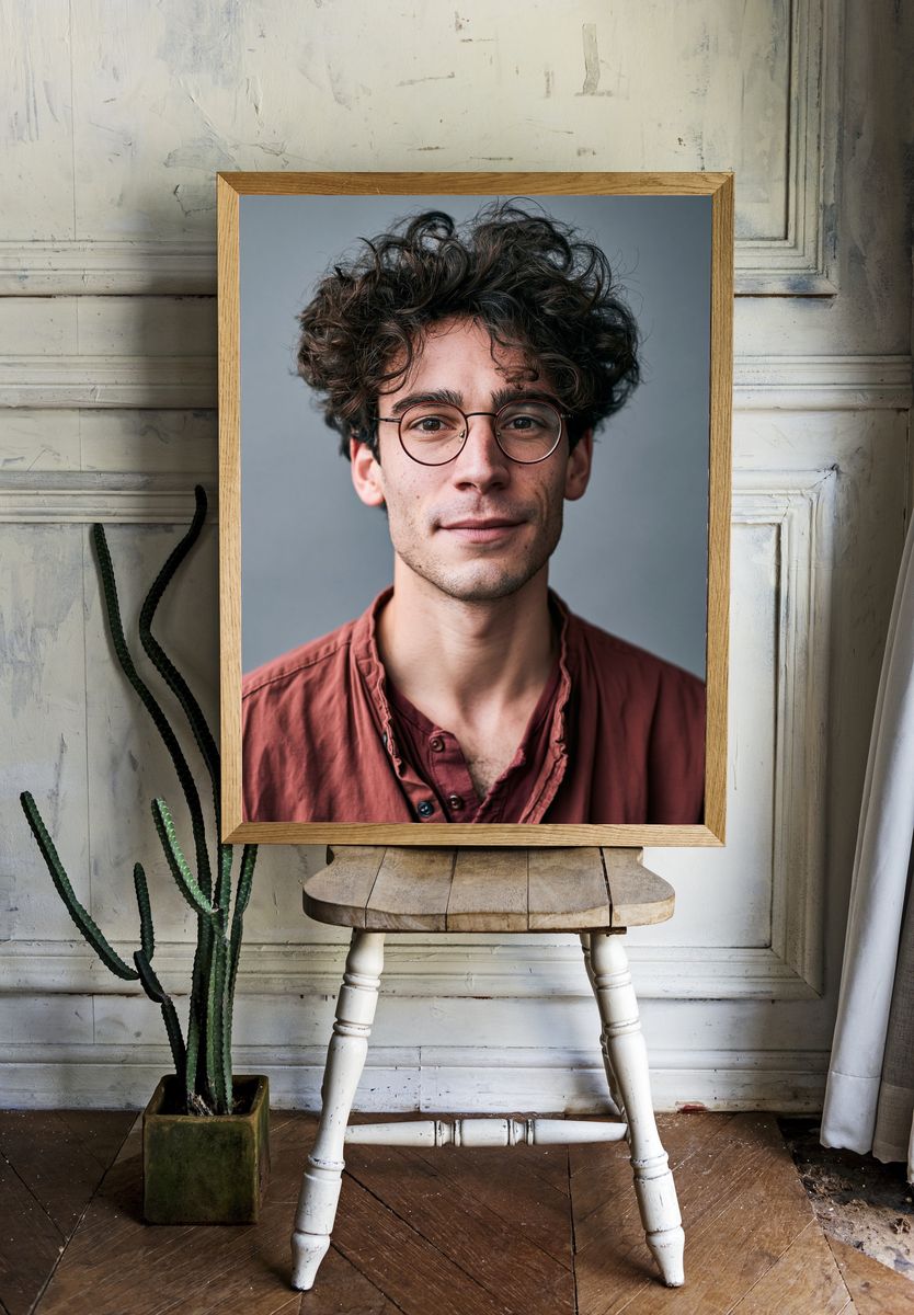 Curly-Haired Portrait Photography Poster. — room view 1