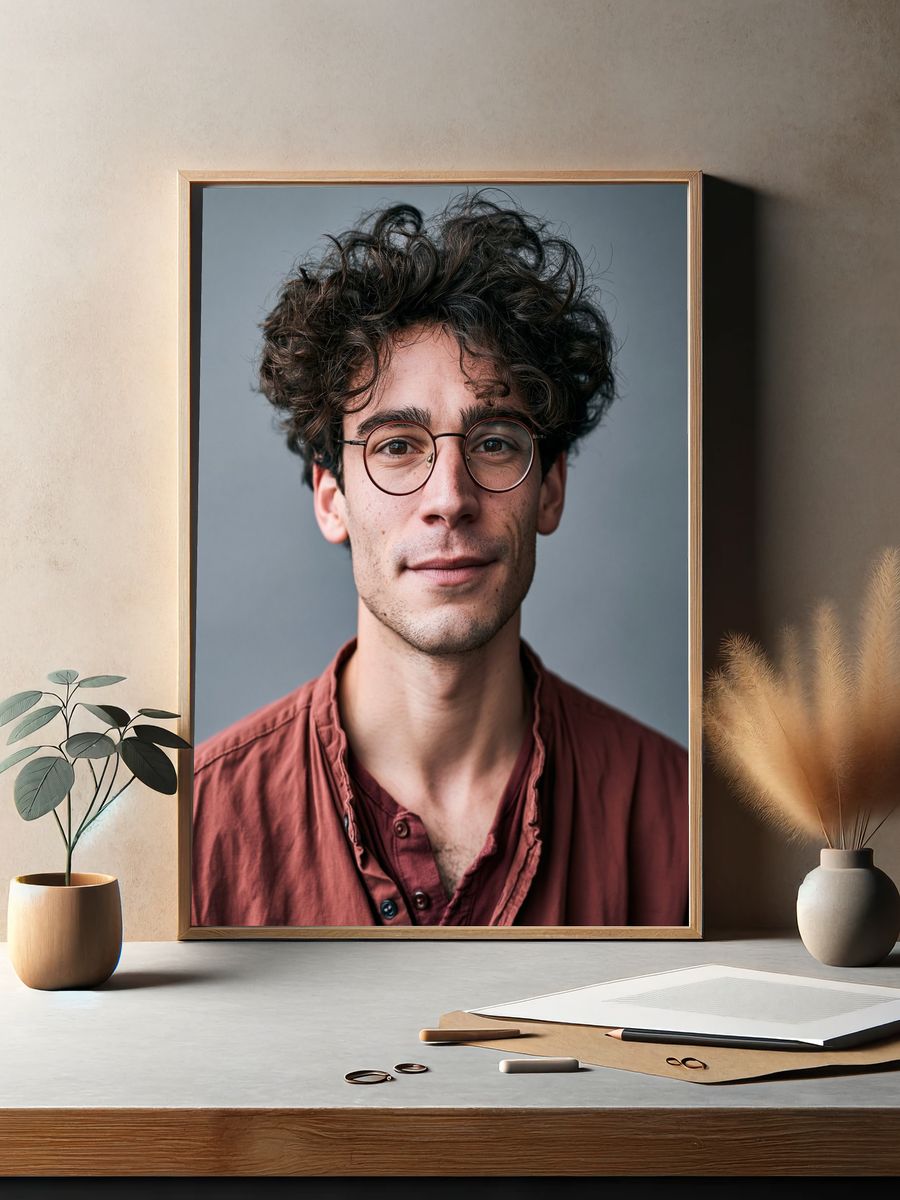 Curly-Haired Portrait Photography Poster. — room view 2