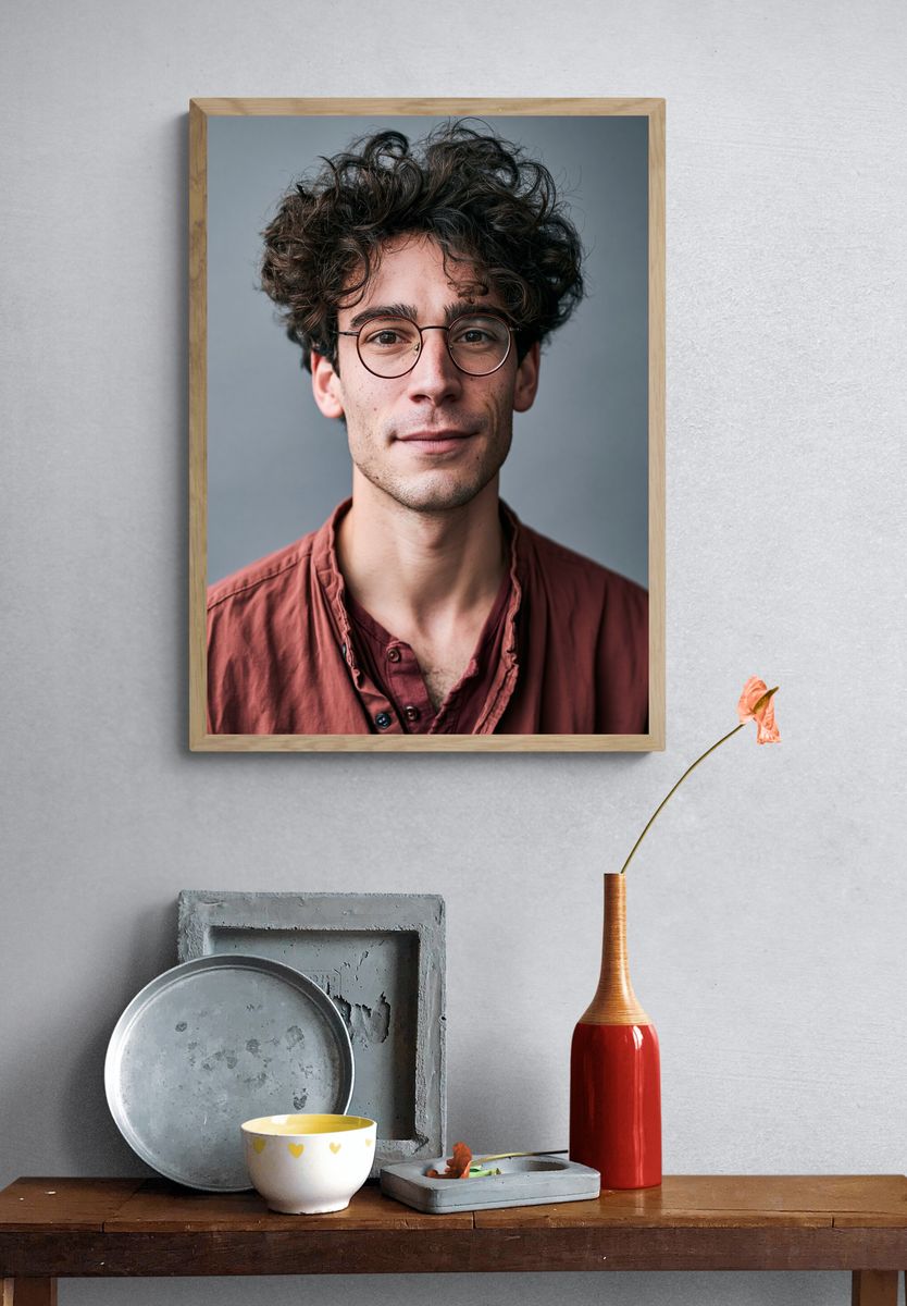 Curly-Haired Portrait Photography Poster. — room view 3