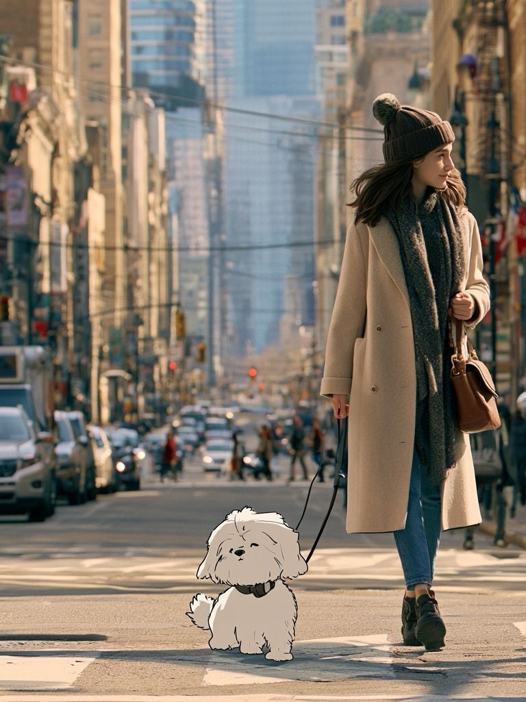 City Walk with Dog Photography Poster. poster — photography art