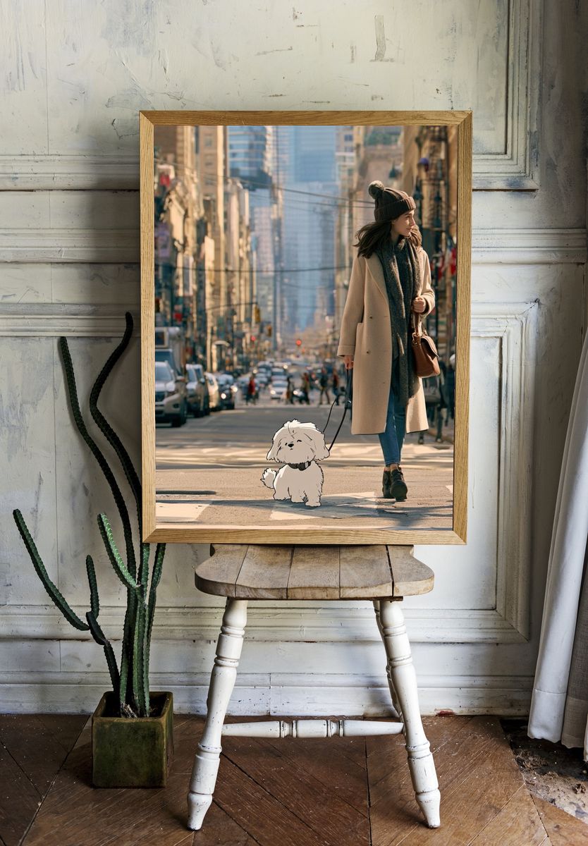 City Walk with Dog Photography Poster. — room view 1