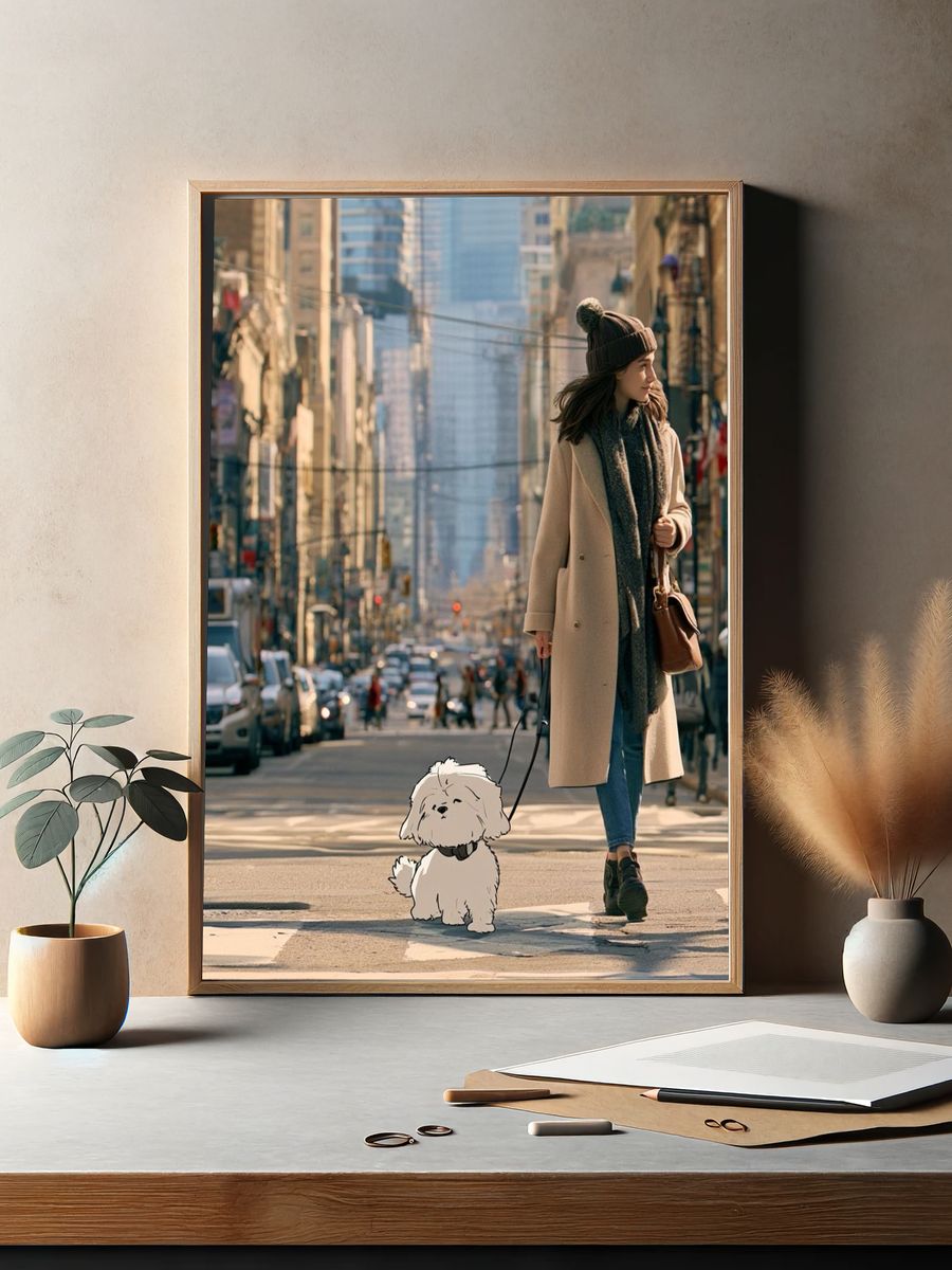 City Walk with Dog Photography Poster. — room view 2