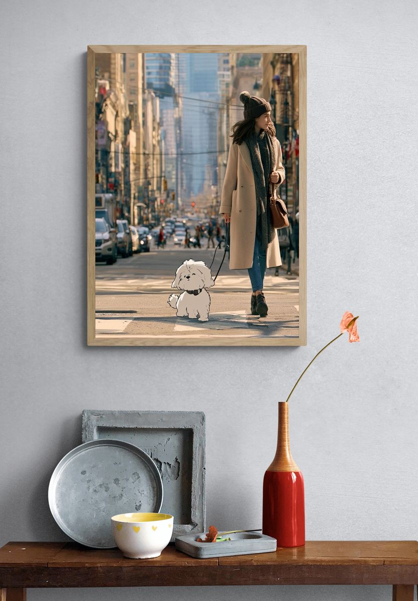 City Walk with Dog Photography Poster. — room view 3