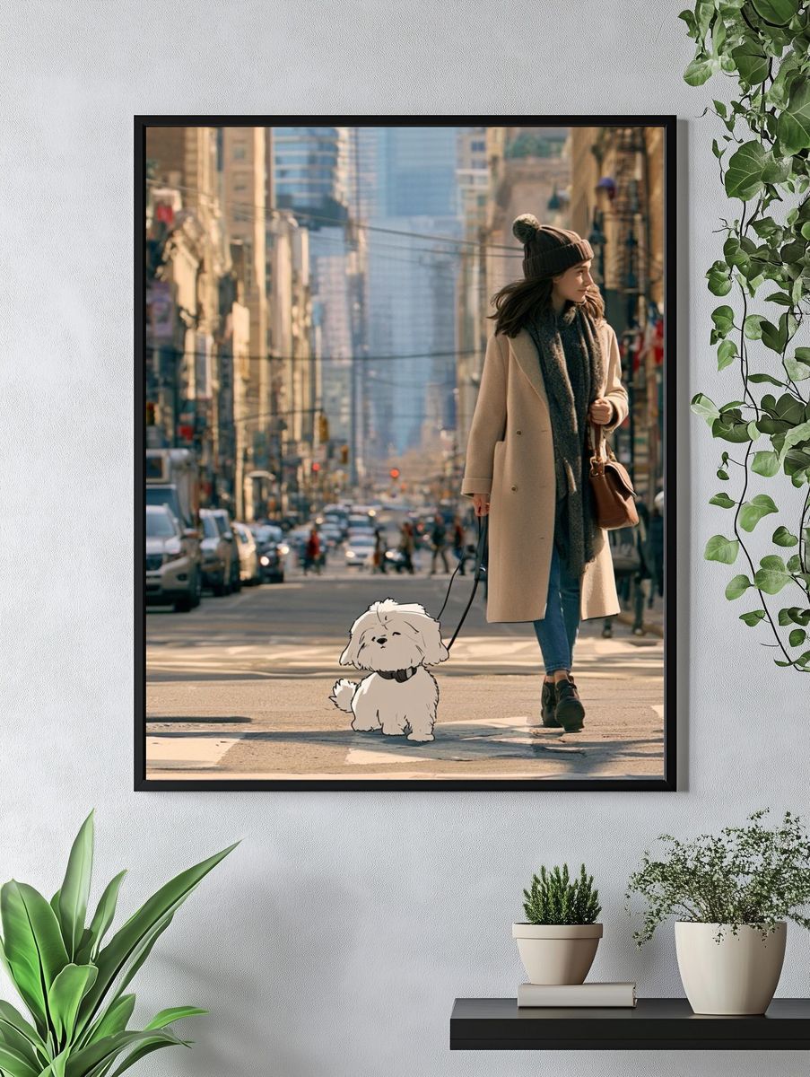 City Walk with Dog Photography Poster. — room view 4