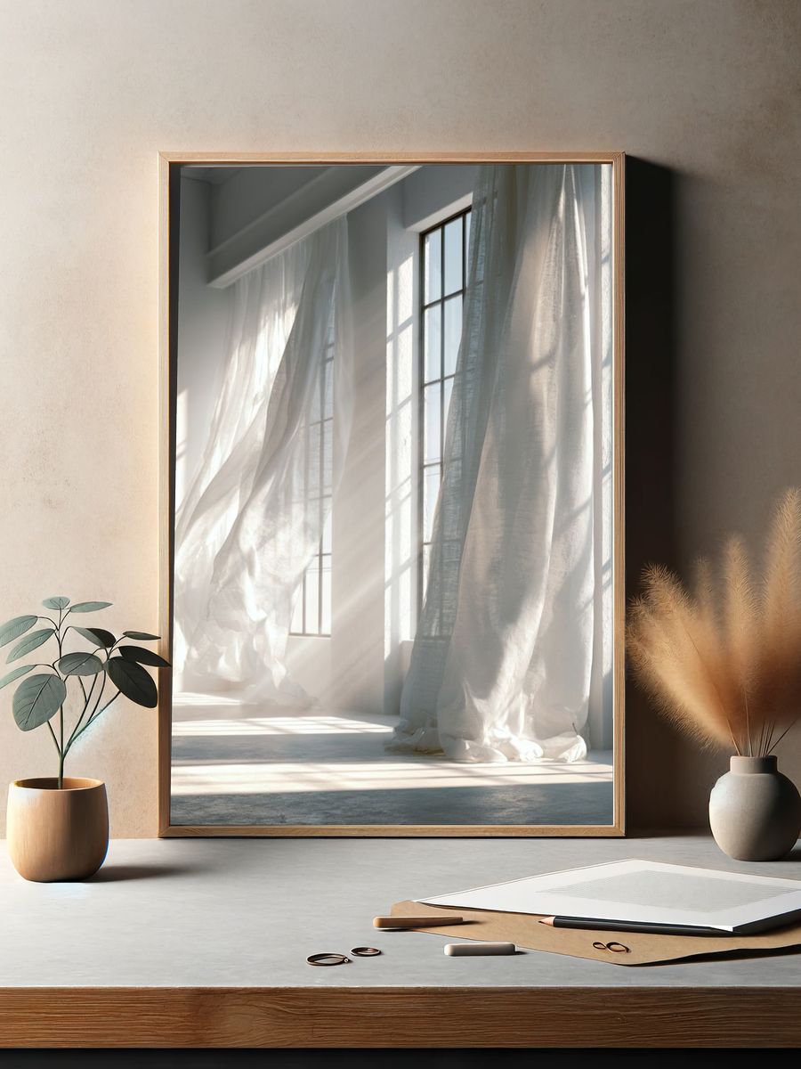 Sunlit Sheer Curtains Photography Poster. — room view 2