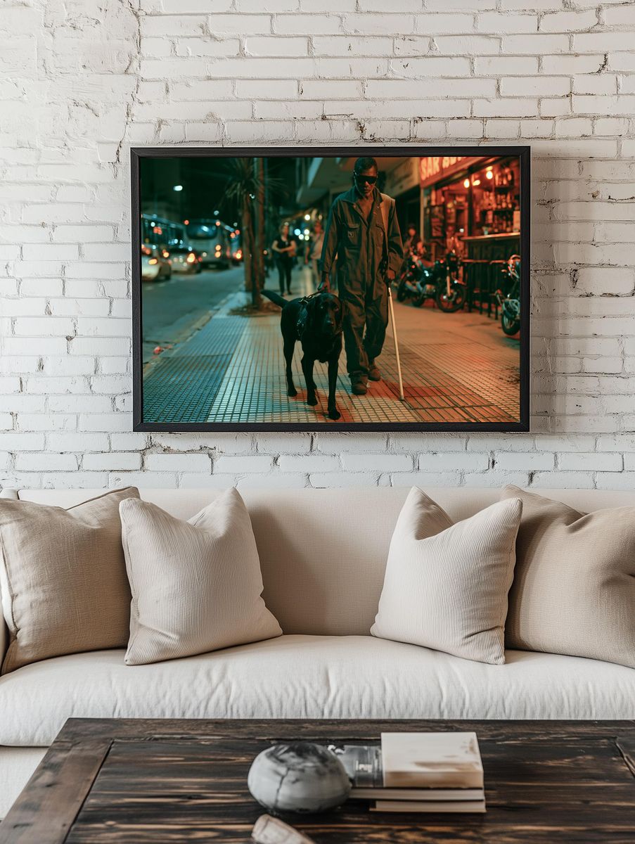 Night Street Walk with Guide Dog Poster. room preview