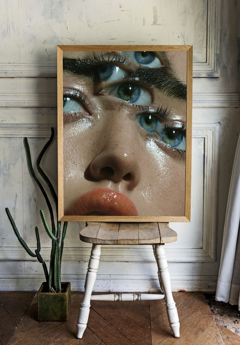 Glossy Blue Eyes Portrait Poster. room preview