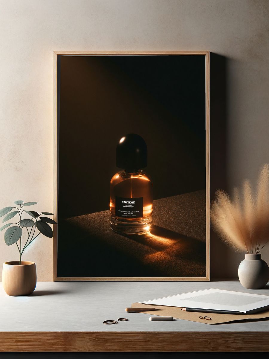 Amber Perfume Bottle Photography Poster. — room view 2
