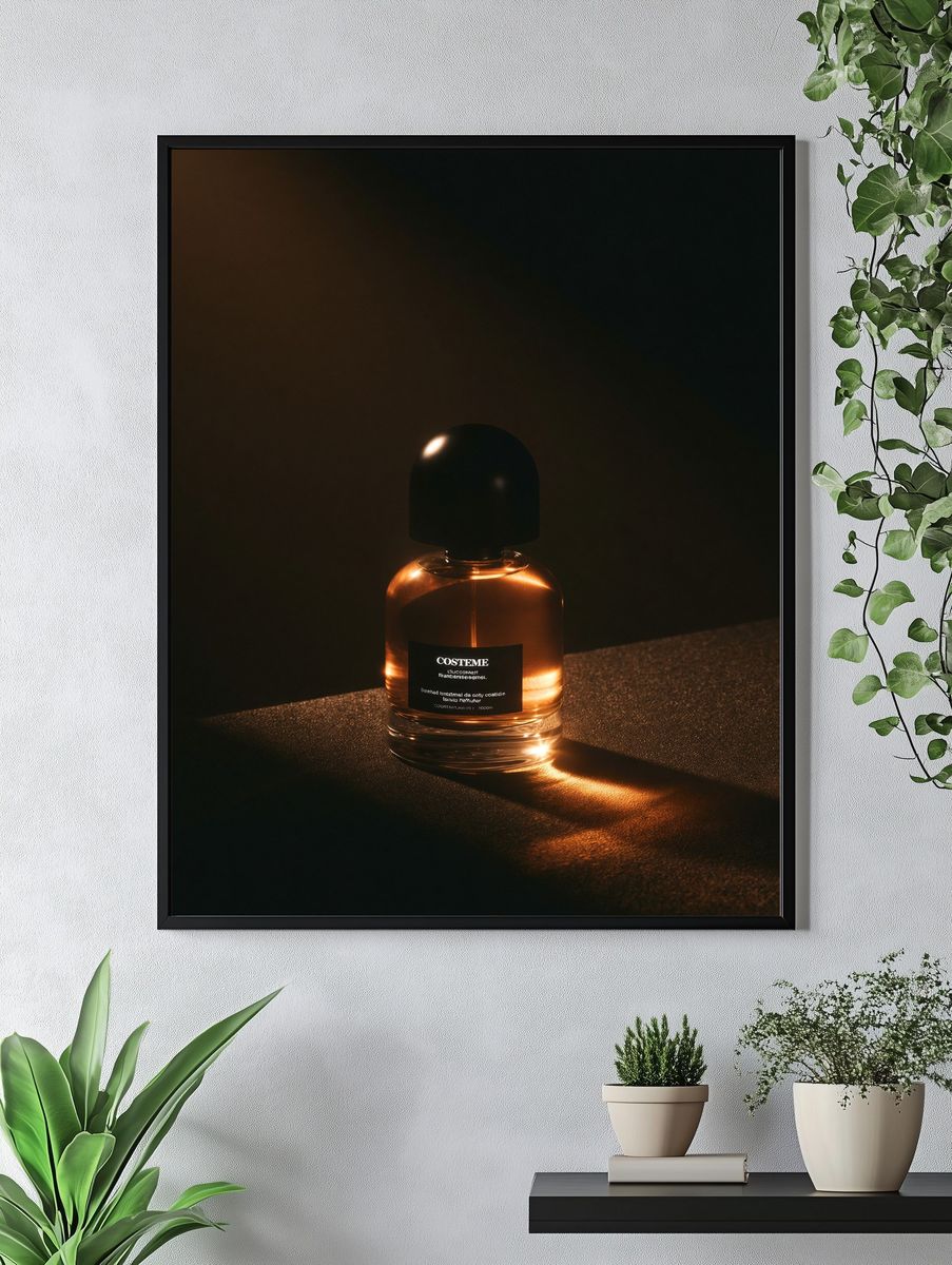 Amber Perfume Bottle Photography Poster. — room view 4