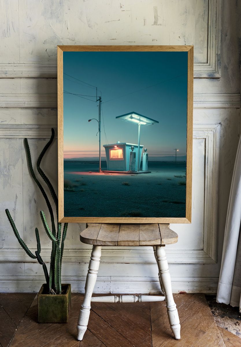 Desert Gas Station Twilight Poster. room preview