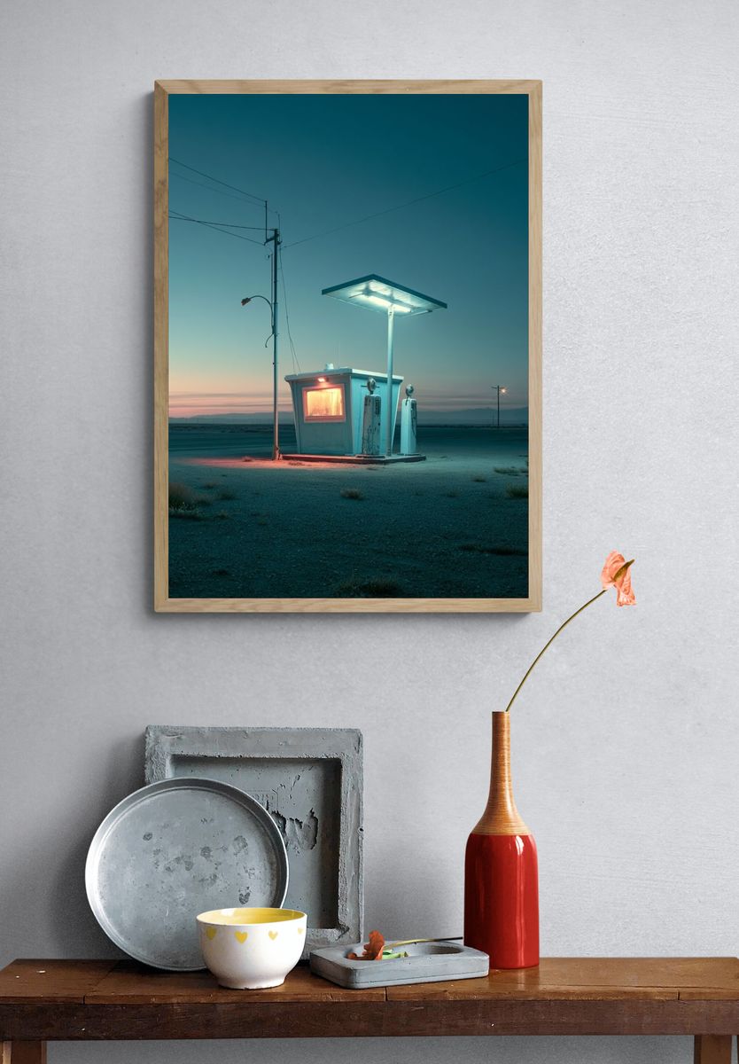 Desert Gas Station Twilight Poster. — room view 3