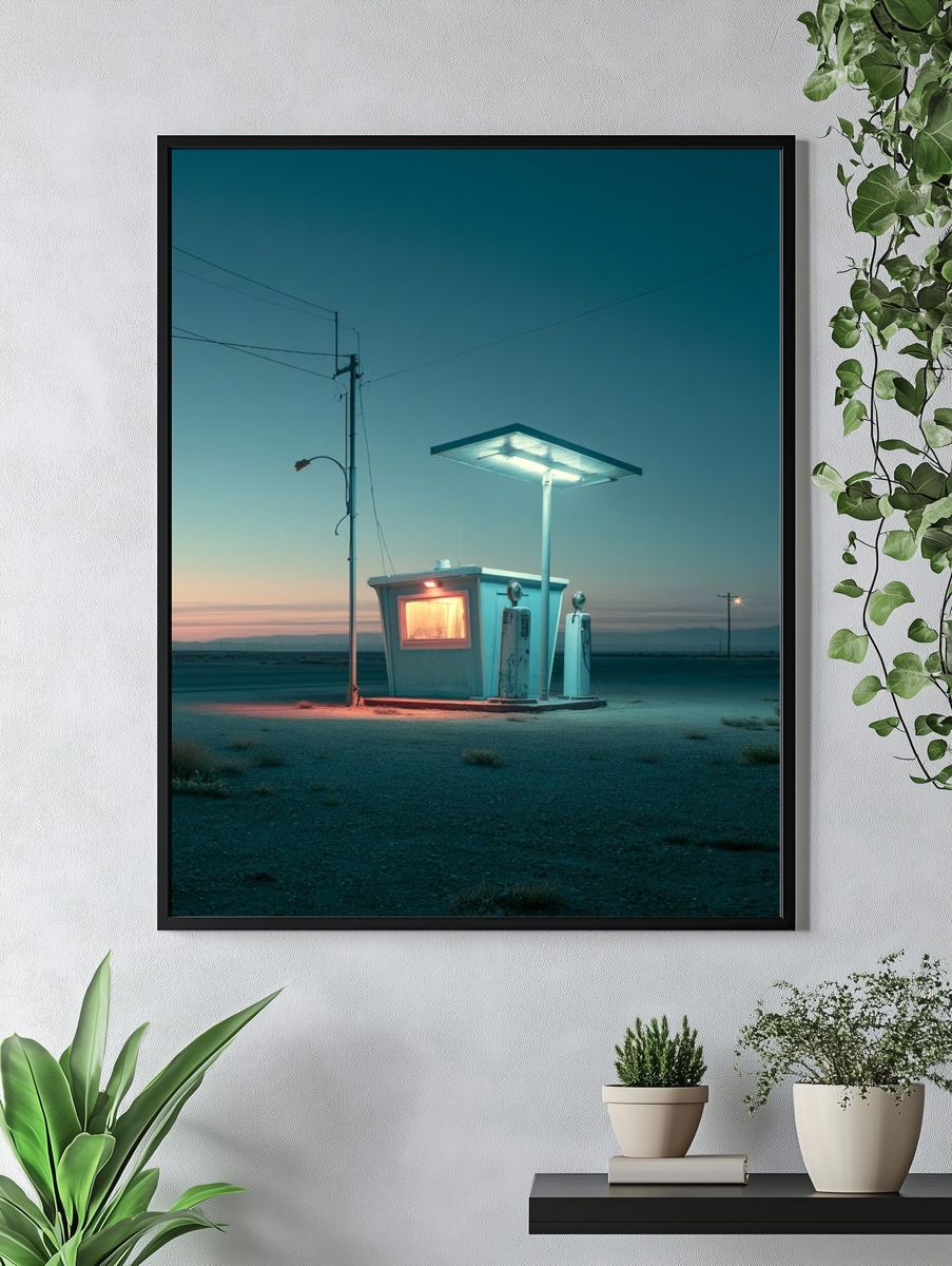 Desert Gas Station Twilight Poster. — room view 4