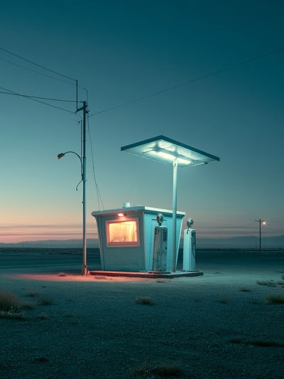 Desert Gas Station Twilight Poster.