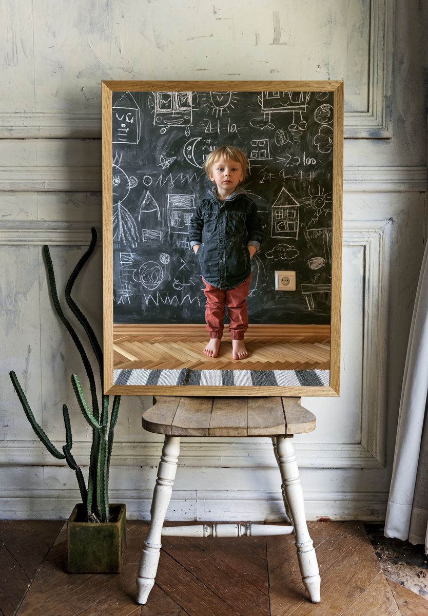 Child in Chalkboard Drawing Room Poster. — room view 1