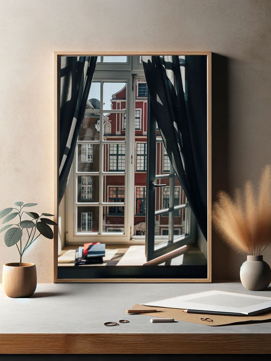 Window View of Colorful Buildings — Photography Print. — room view 2