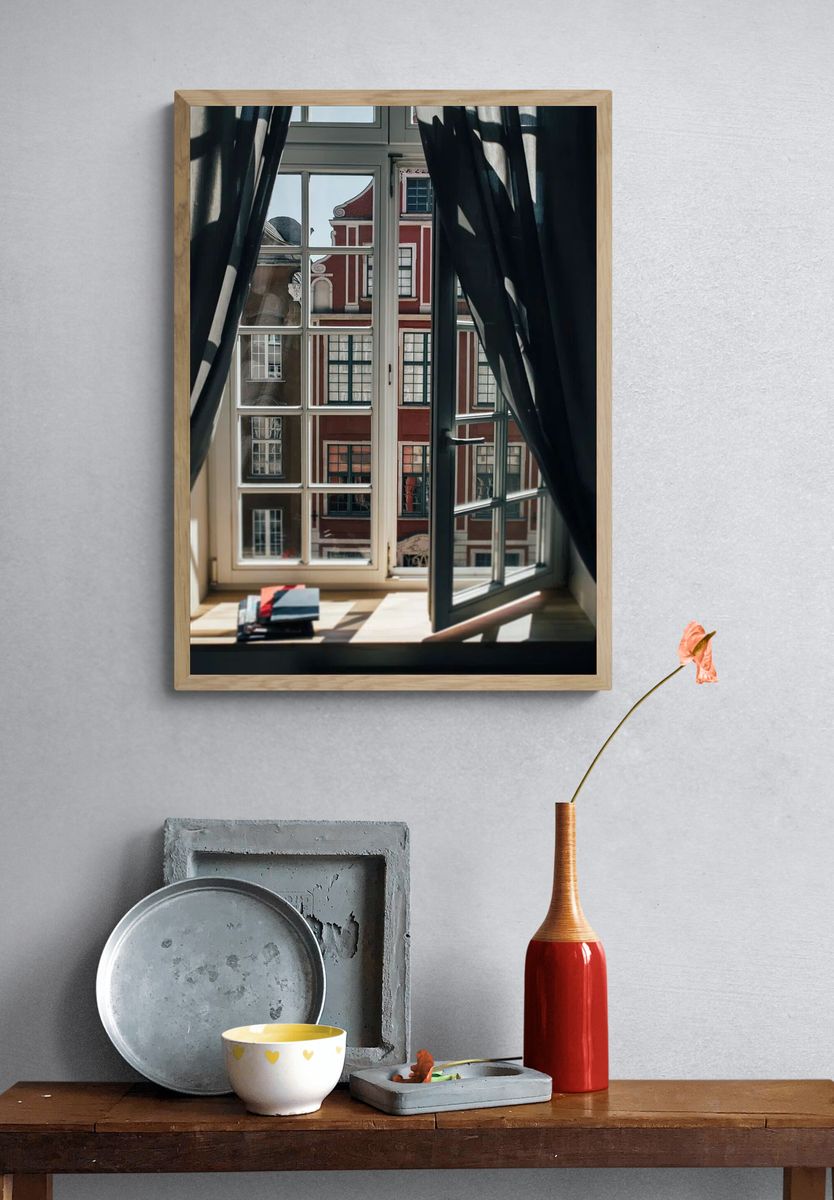 Window View of Colorful Buildings — Photography Print. — room view 3