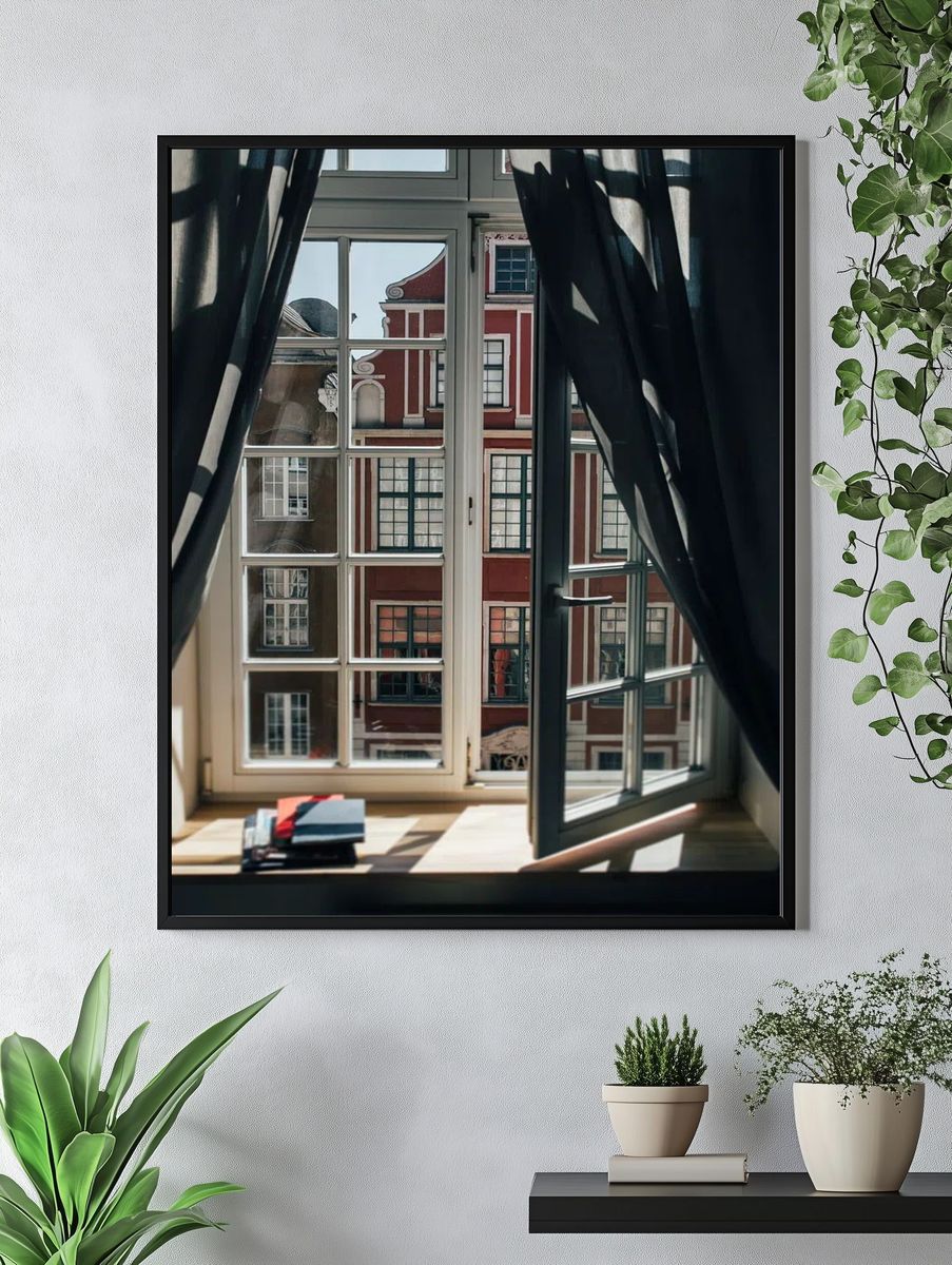 Window View of Colorful Buildings — Photography Print. — room view 4