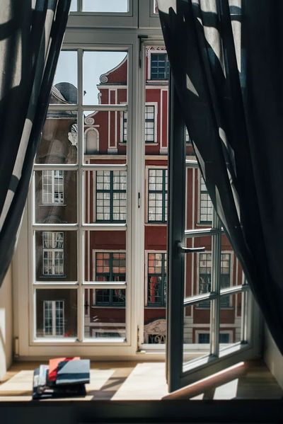 Window View of Colorful Buildings — Photography Print. poster print