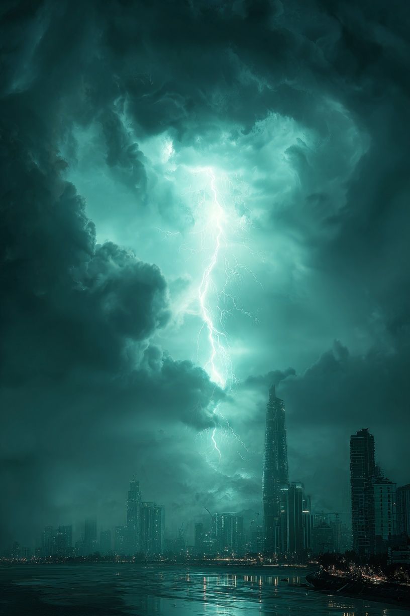 Stormy City Lightning Photography Poster. poster — photography art