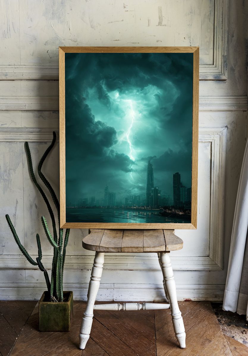 Stormy City Lightning Photography Poster. — room view 1