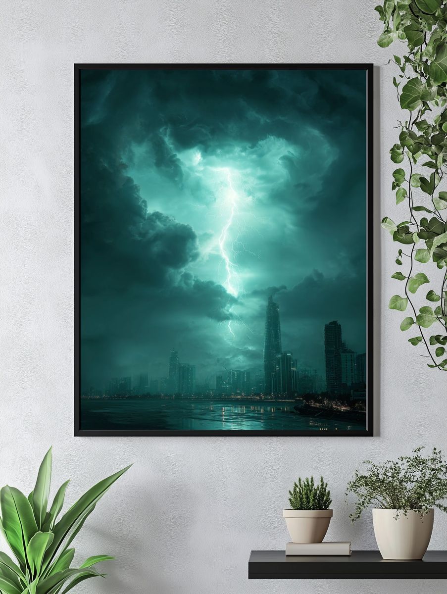 Stormy City Lightning Photography Poster. — room view 4