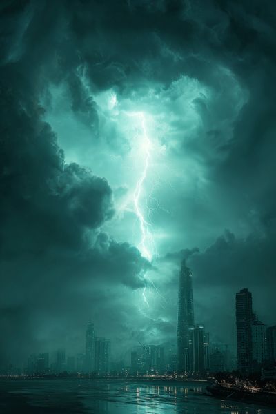 Stormy City Lightning Photography Poster.