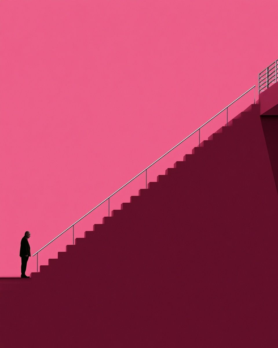 Pink Stairway Silhouette Photography Poster. poster detail