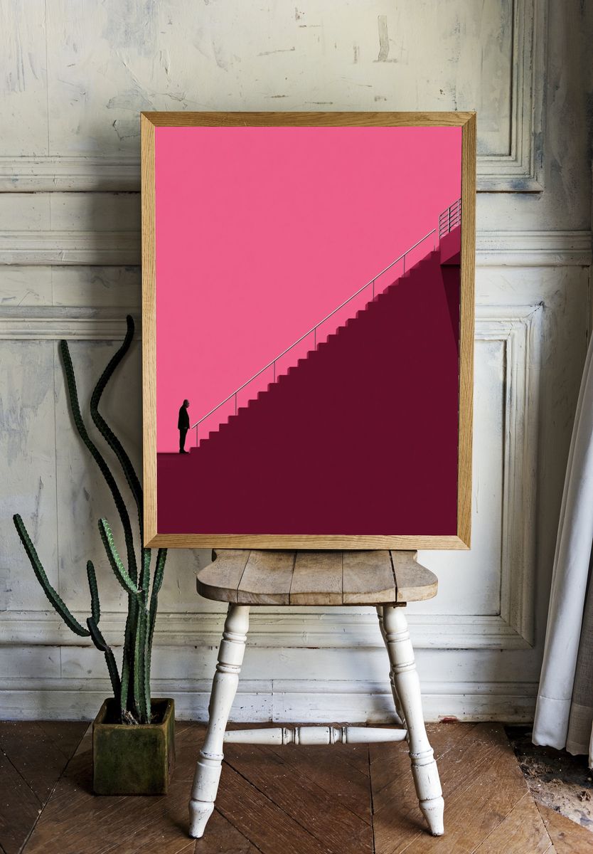 Pink Stairway Silhouette Photography Poster. — room view 1