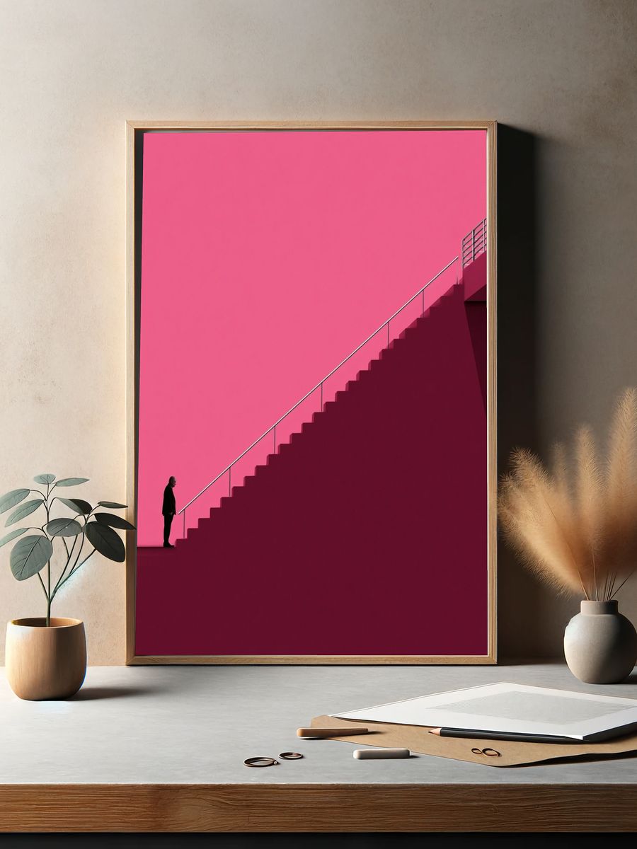 Pink Stairway Silhouette Photography Poster. — room view 2