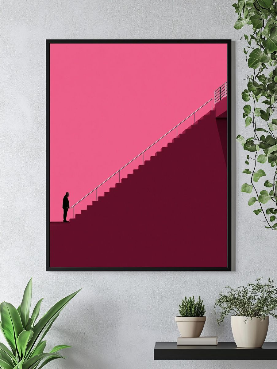 Pink Stairway Silhouette Photography Poster. — room view 4