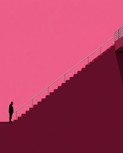 Pink Stairway Silhouette Photography Poster. poster