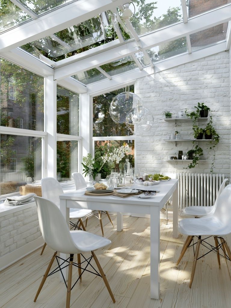 Bright Sunroom Dining Room Photography Print. poster detail