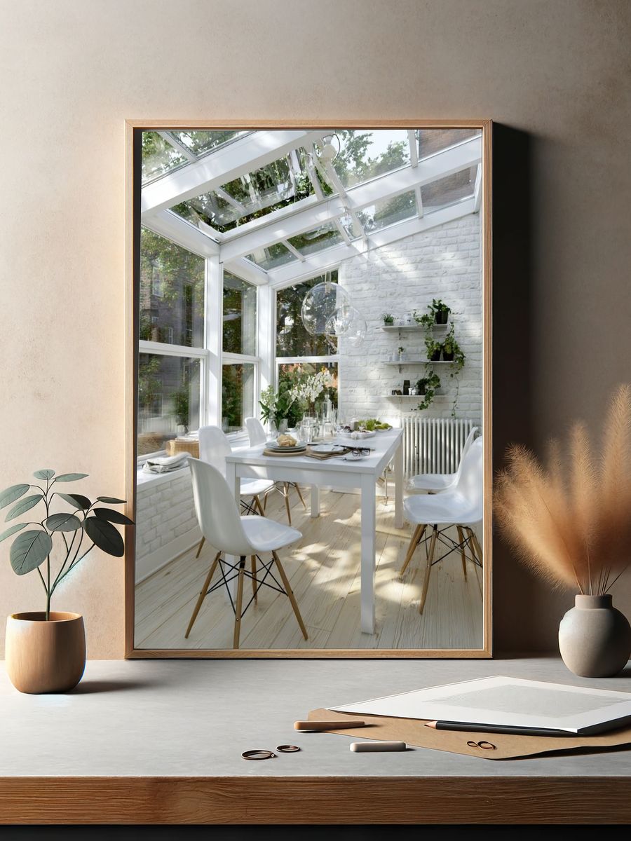 Bright Sunroom Dining Room Photography Print. — room view 2