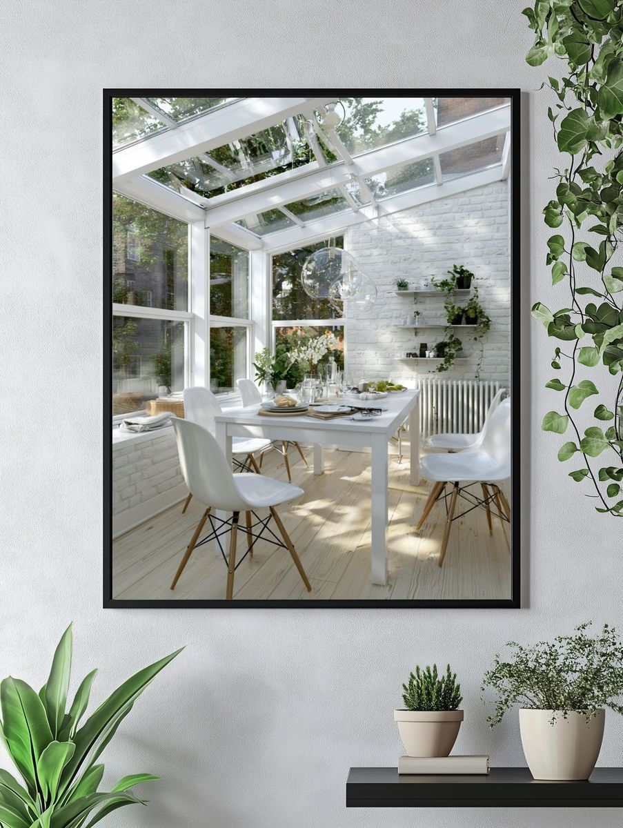 Bright Sunroom Dining Room Photography Print. — room view 4