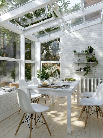 Bright Sunroom Dining Room Photography Print.