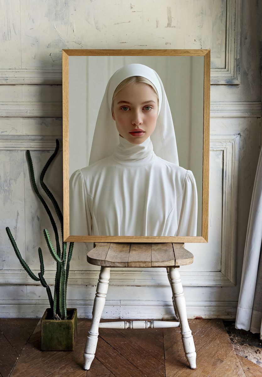Serene White Portrait Poster. — room view 1