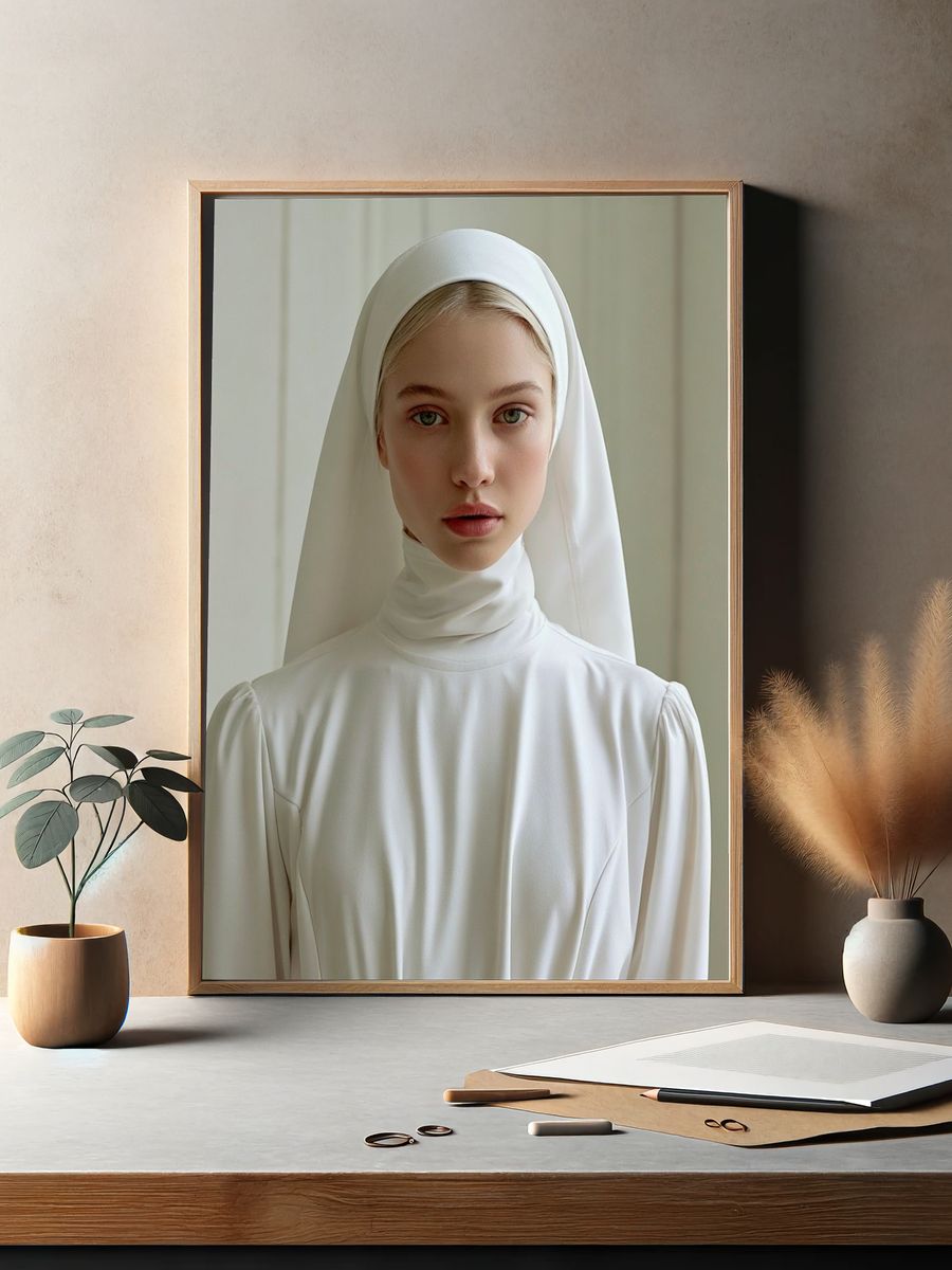 Serene White Portrait Poster. — room view 2