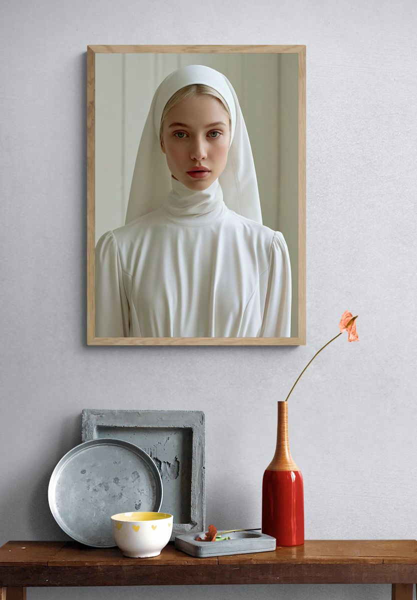Serene White Portrait Poster. — room view 3
