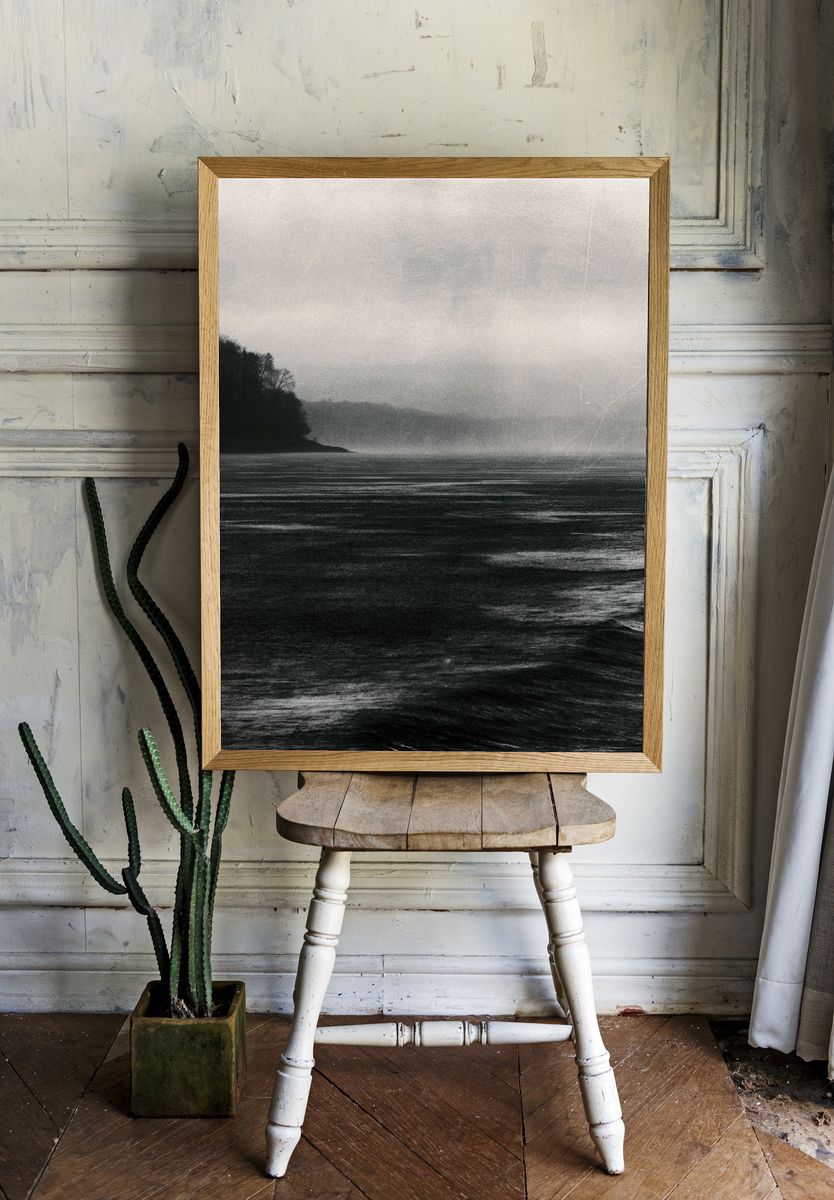 Misty Seascape Black-White Poster. — room view 1