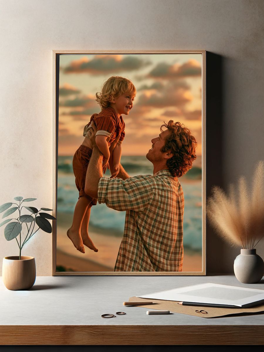 Sunset Beach Father and Child Poster. — room view 2