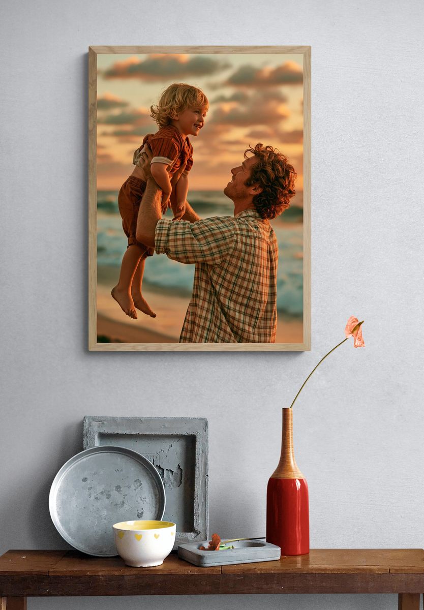 Sunset Beach Father and Child Poster. — room view 3