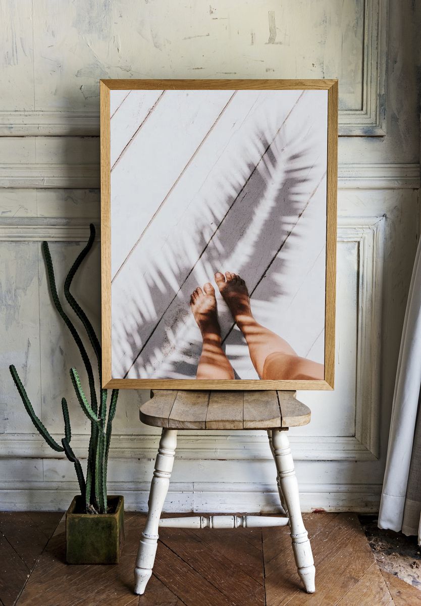Girl standing wooden deck. Visit. room preview