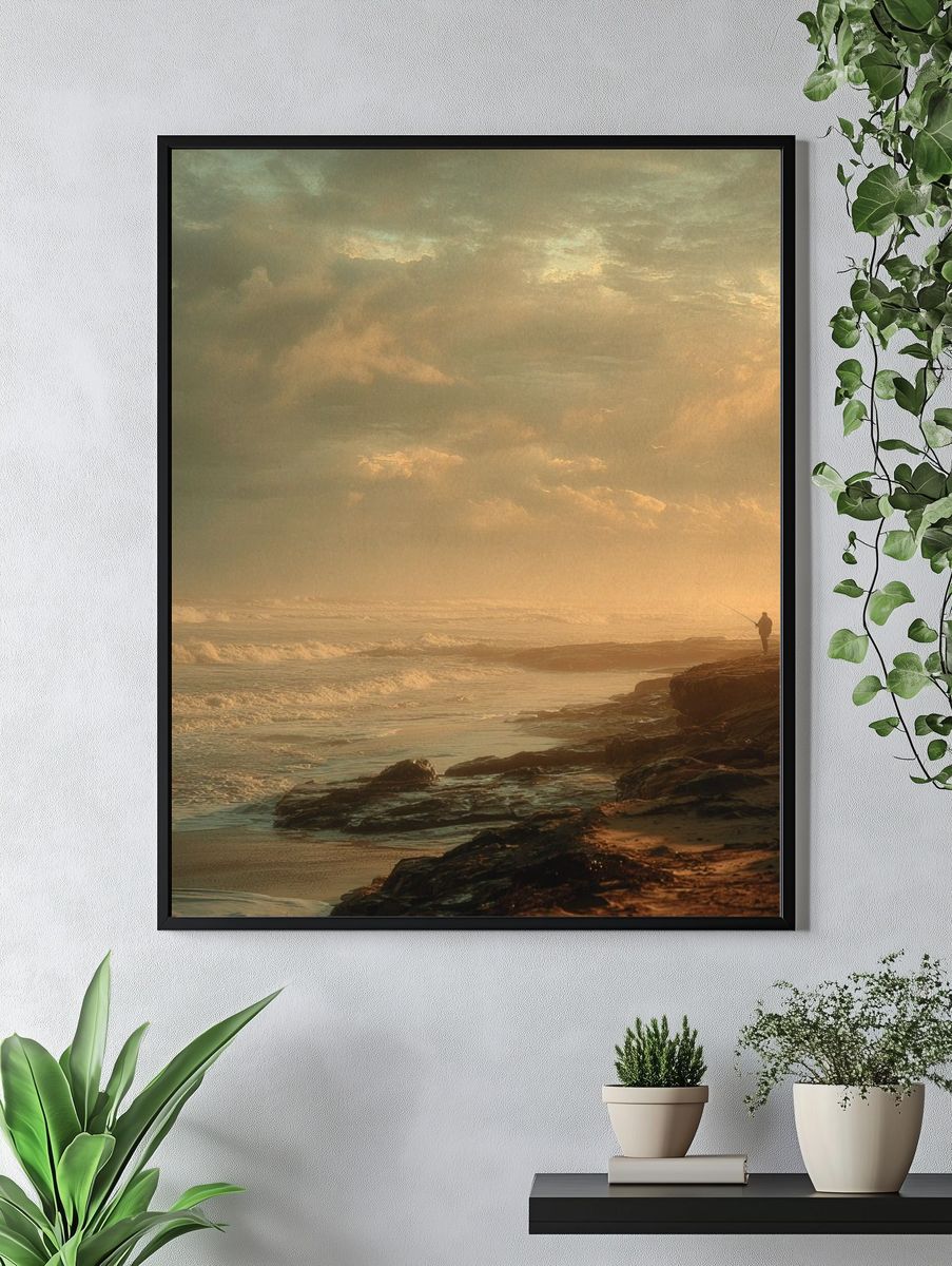 Misty Seaside Sunset Photography Poster. — room view 4