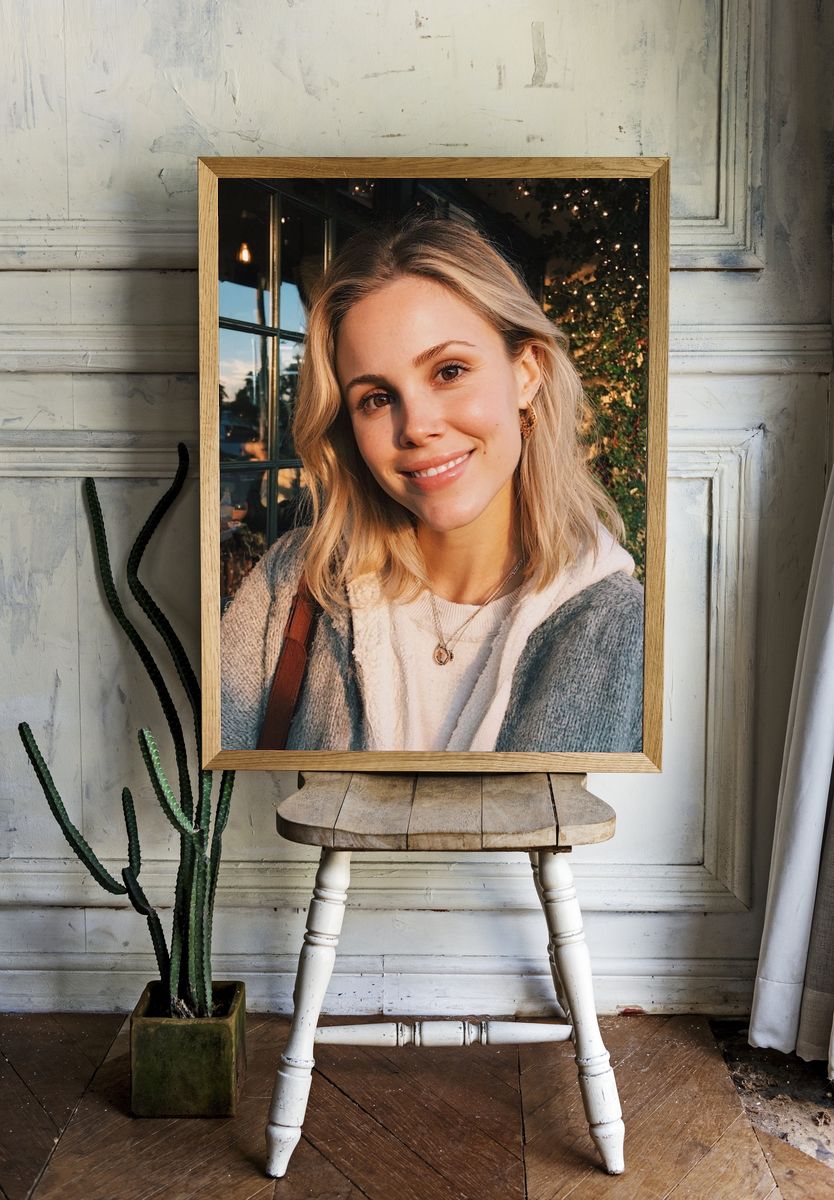 Smiling Blonde Portrait Photography Poster. — room view 1