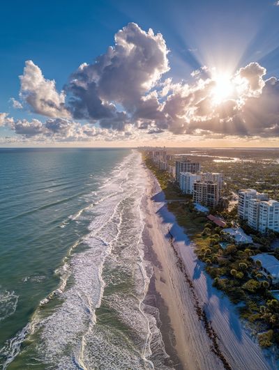 Sunlit Coastal Skyline Photography Poster.