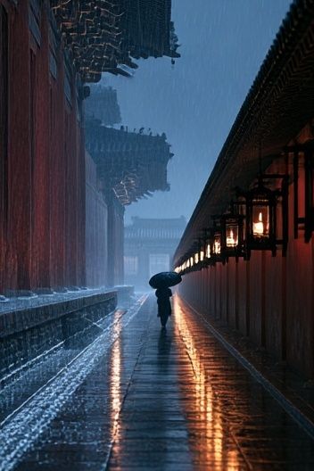 Rainy Temple Alley Photography Poster. poster — photography art